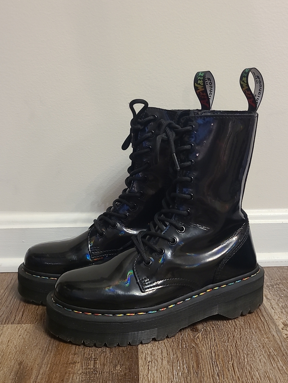 Dr Martens Jadon Hi Rainbow Patent Boots